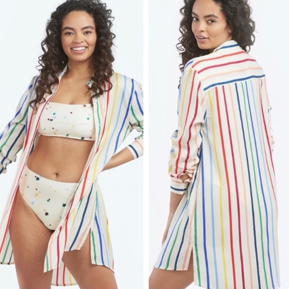 Summersalt Colorful Striped Shirt Dress Beach Tunic